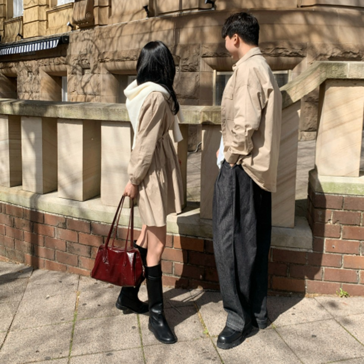 親愛套裝-口袋寬鬆襯衫/圓領迷你連衣裙(三色)