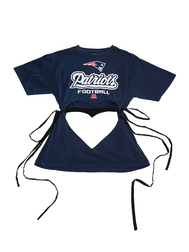 Oversized double heart cut out t-shirt w/ties/PATRIOTS