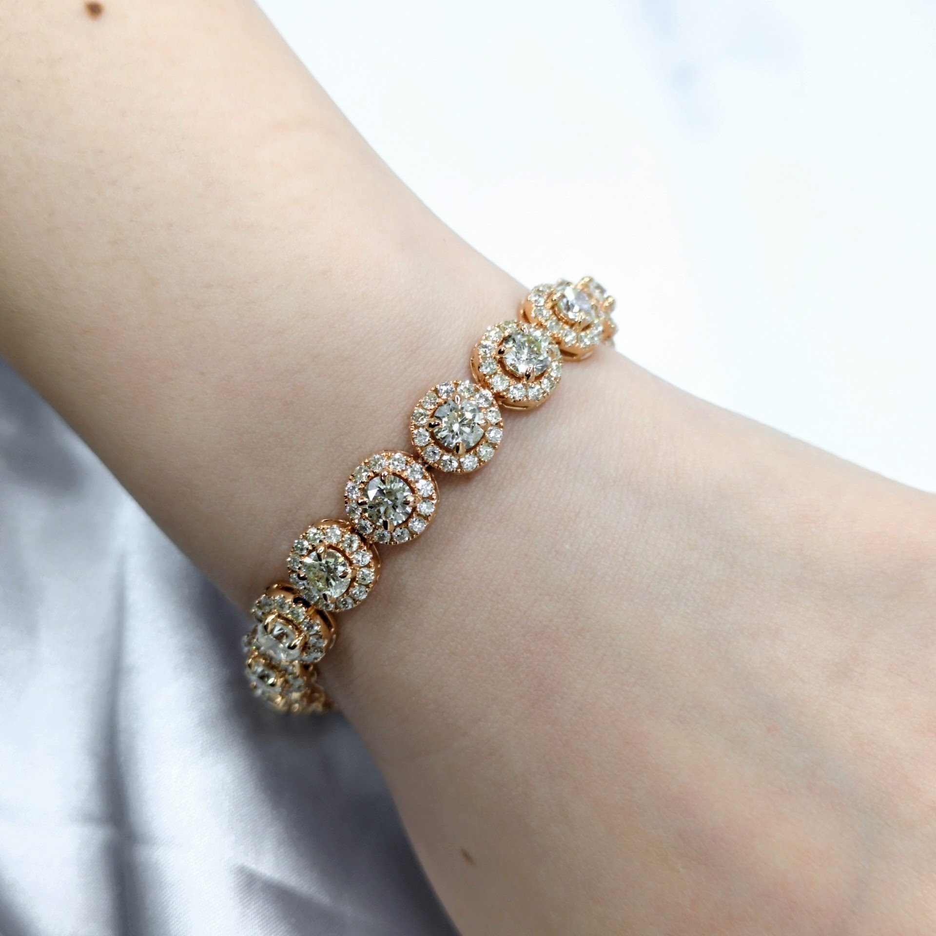 全新18K玫瑰金【主石8卡15份鑽石】配小鑽共12卡25份鑽石手鍊