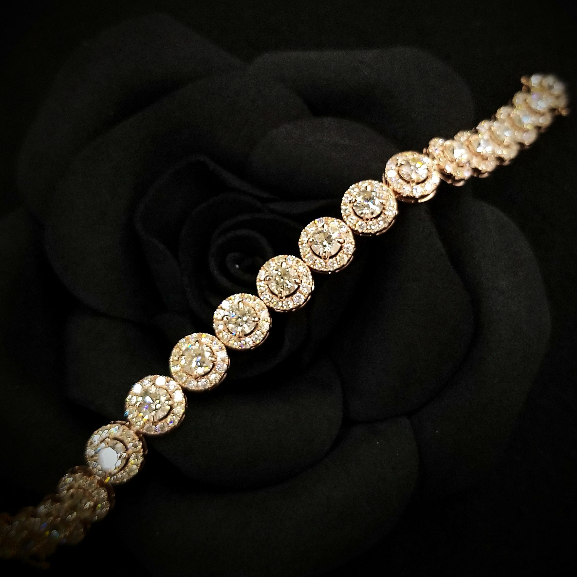 全新18K玫瑰金【主石8卡15份鑽石】配小鑽共12卡25份鑽石手鍊