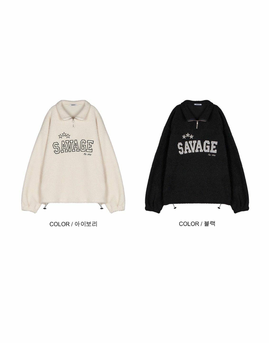 反領半拉鍊英文字毛毛衛衣 MEMENTO-025T