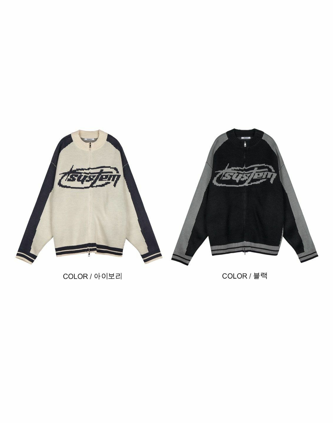 英文字拉鍊針織外套 MEMENTO-027JK