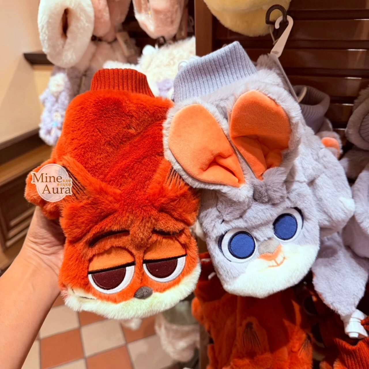 胡尼克 Nick 大頭絨毛 造型 保暖 露指 手套 動物方城市 Zootopia -上海迪士尼樂園