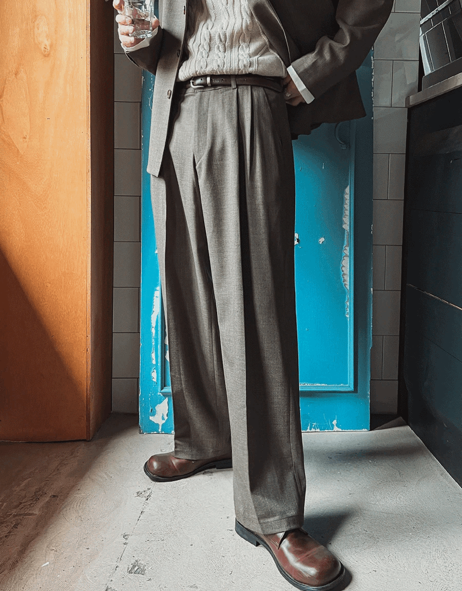 雙褶寬鬆西裝長褲
