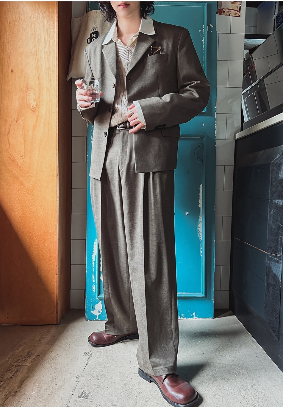 雙褶寬鬆西裝長褲