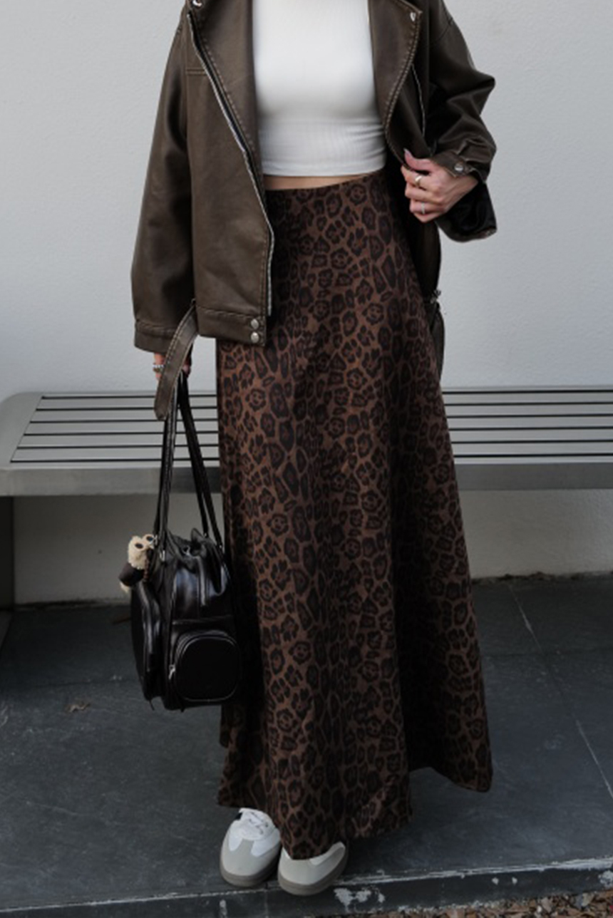 豹紋麂皮魚尾傘裙