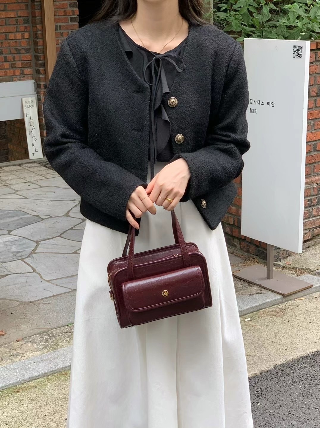 🇰🇷復古學院風紋路皮革真皮包