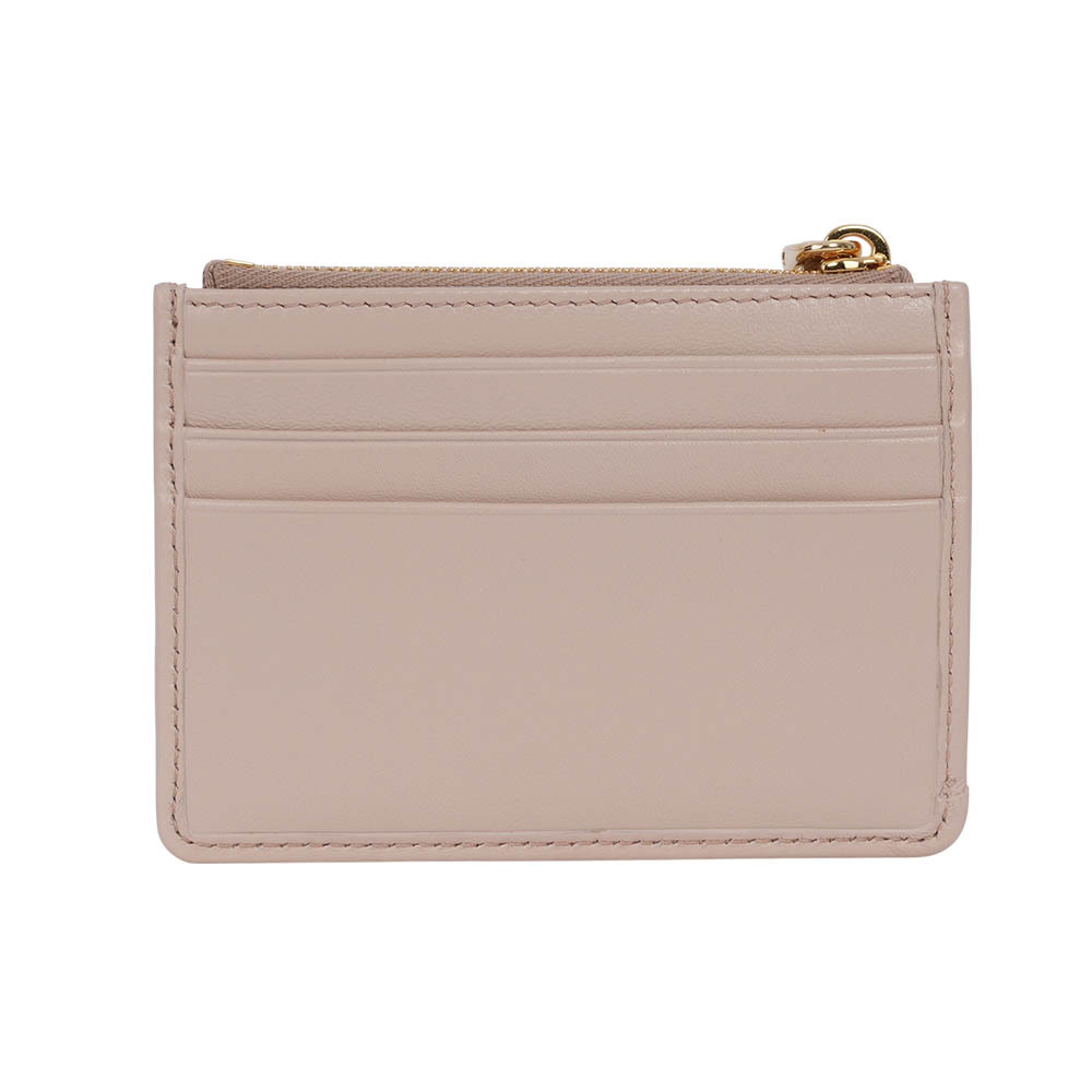 【MIU MIU】金字納帕皮革附鑰匙釦拉鍊卡片夾/零錢包(粉色)5MC093 2FPP F0236