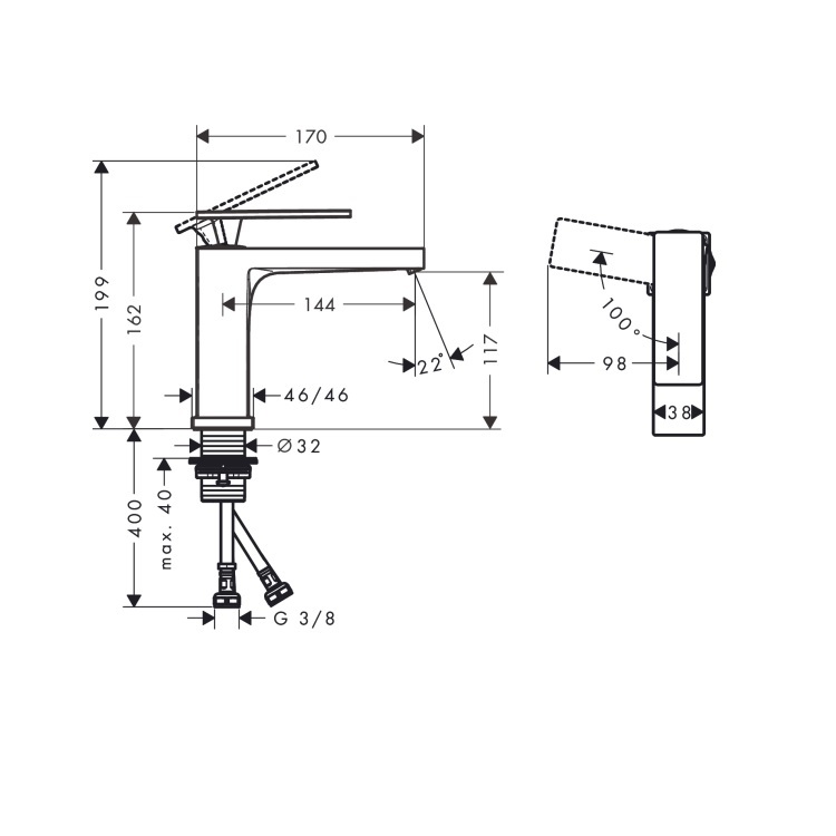hansgrohe Tecturis E 73016, -000 Single lever basin mixer 110 CoolStart without waste set, with WaterfallStream flow - With GA Approval & Wels
