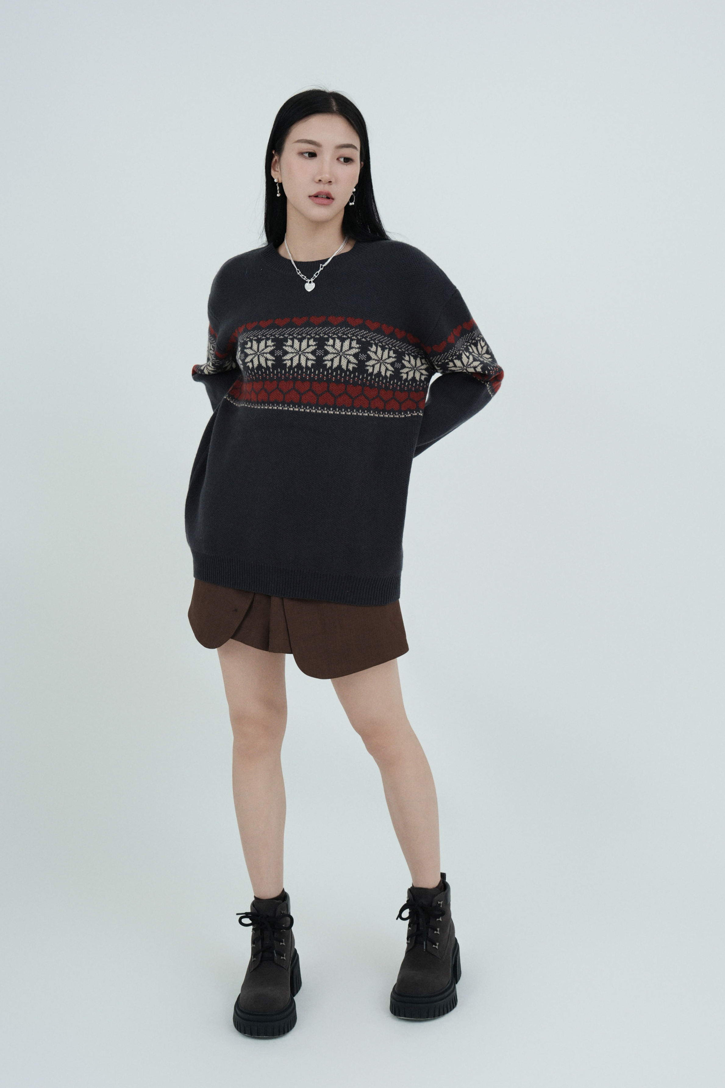 心心雪花織紋冷衫  (*現貨款式）