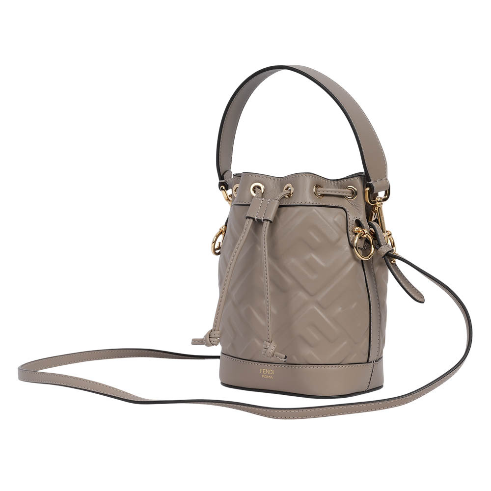 【FENDI】MON TRESOR FF 浮雕小牛皮二用迷你水桶包