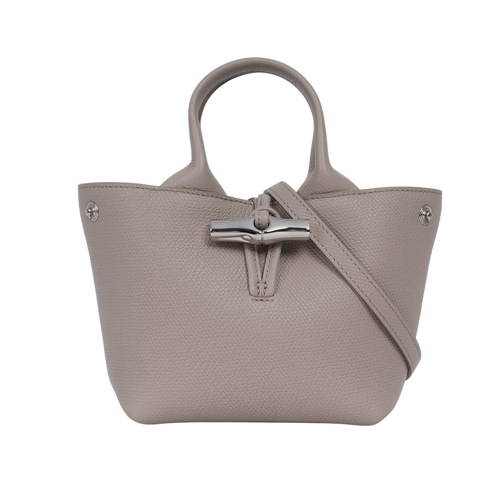【LONGCHAMP】Roseau XS 竹節釦牛皮手提/斜背迷你二用包(泥褐色)10278 HFP 266