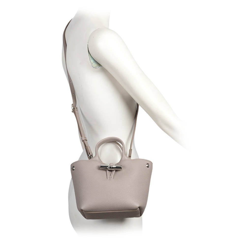 【LONGCHAMP】Roseau XS 竹節釦牛皮手提/斜背迷你二用包(泥褐色)10278 HFP 266