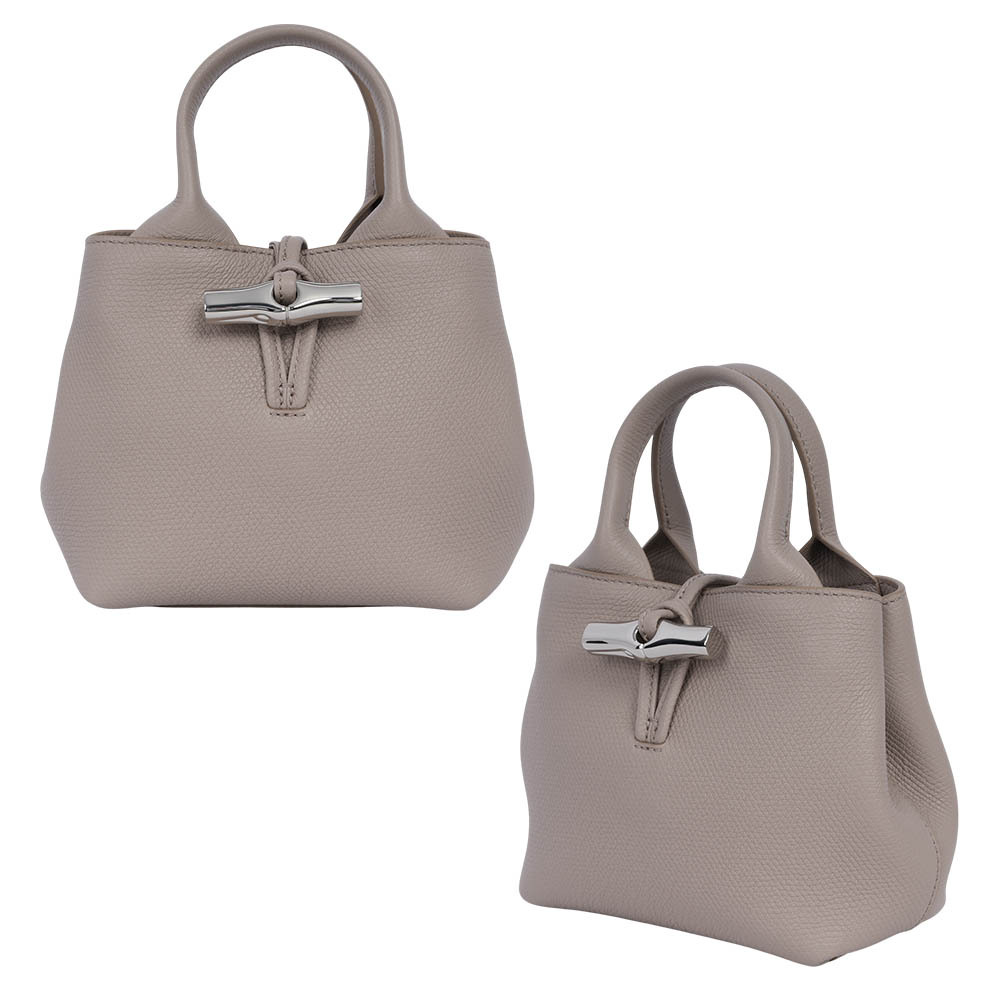 【LONGCHAMP】Roseau XS 竹節釦牛皮手提/斜背迷你二用包(泥褐色)10278 HFP 266