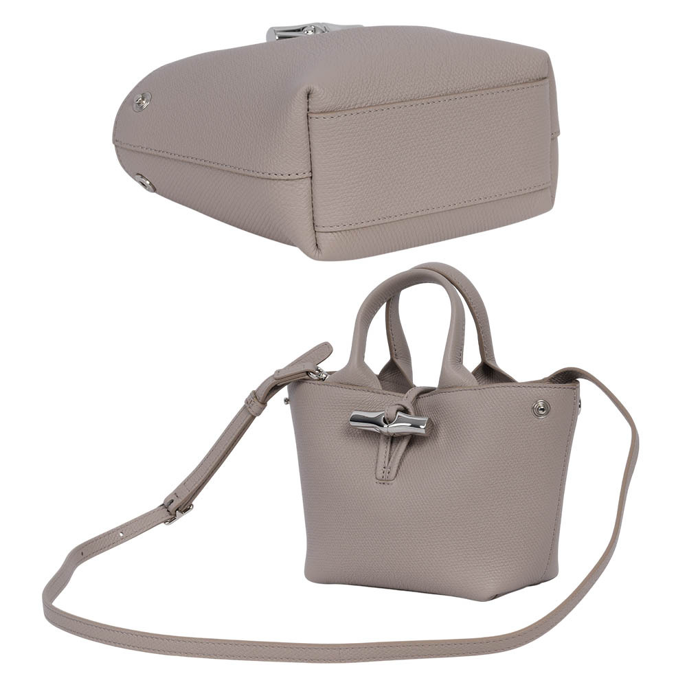 【LONGCHAMP】Roseau XS 竹節釦牛皮手提/斜背迷你二用包(泥褐色)10278 HFP 266