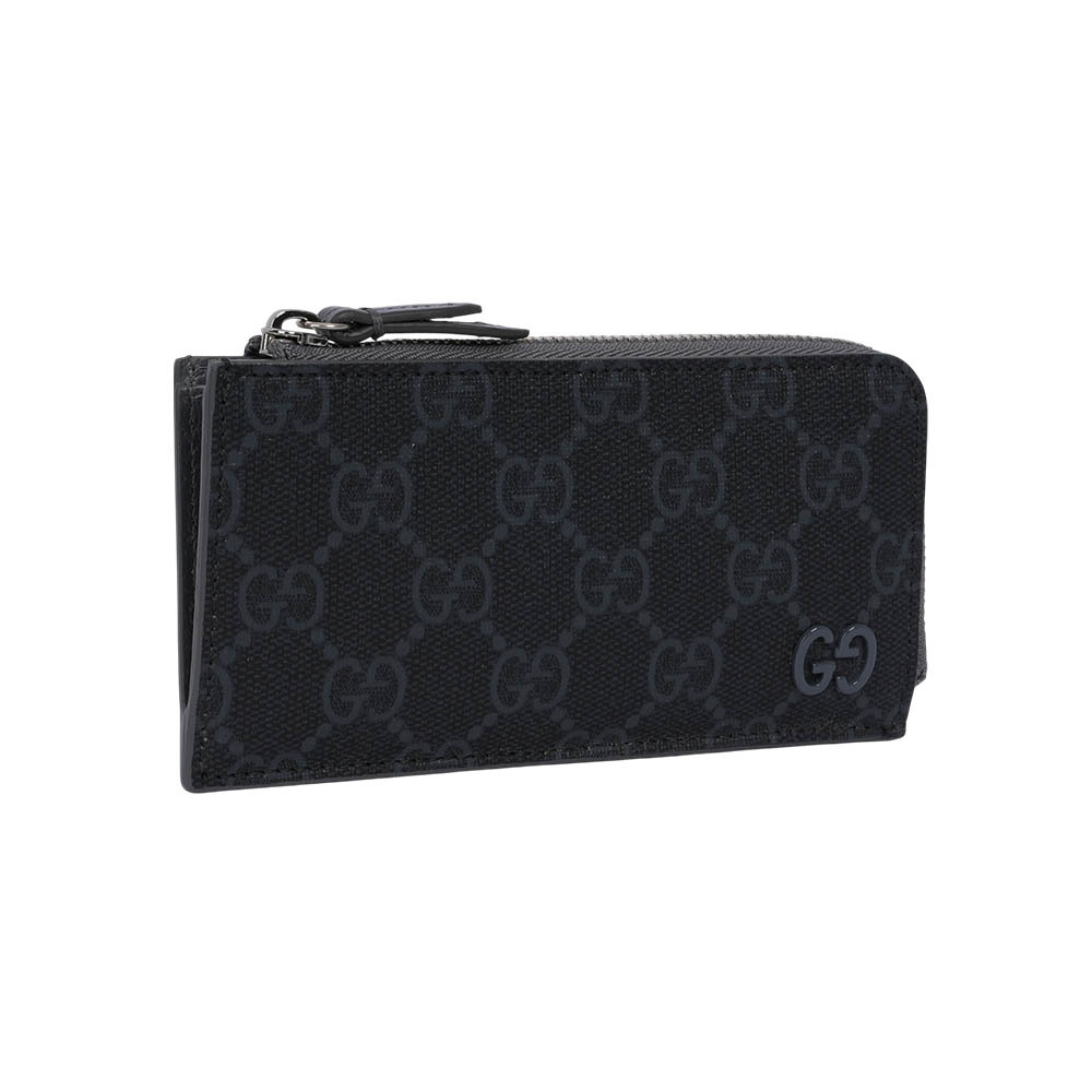 【GUCCI】GG Supreme 帆布及皮革拉鍊卡夾/零錢包