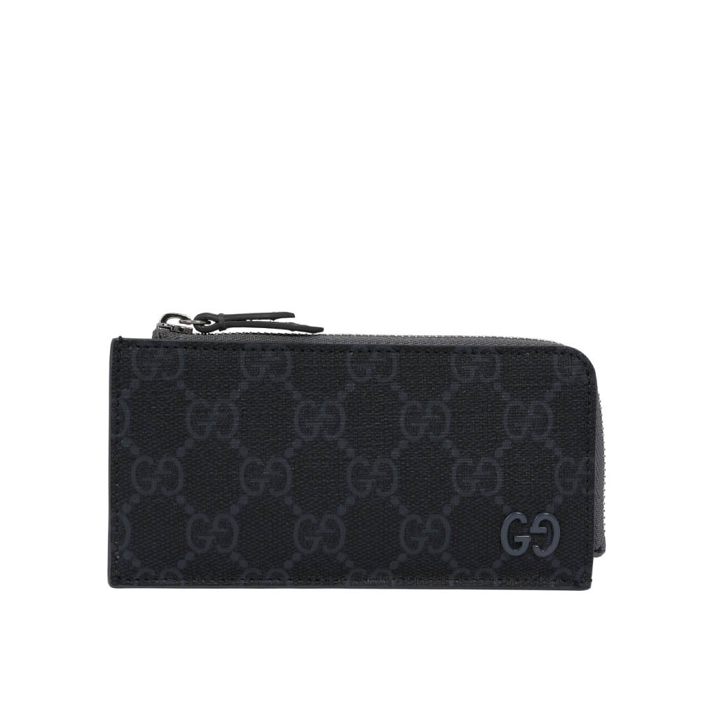 【GUCCI】GG Supreme 帆布及皮革拉鍊卡夾/零錢包