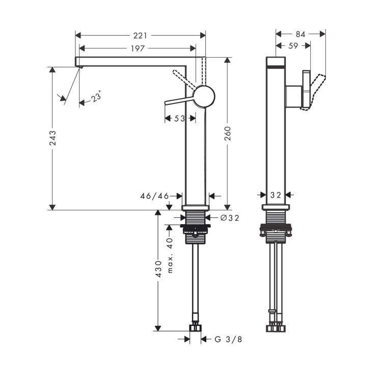 hansgrohe Tecturis E 73073, -000 Single lever basin mixer 240 Fine CoolStart with push-open waste set, with WaterfallStream flow - With GA Approval & Wels