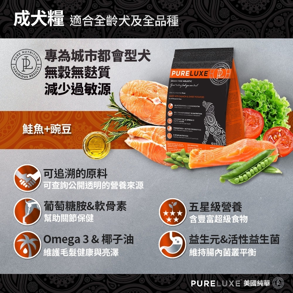 pureluxe美國純華鮭魚加豌豆成犬糧