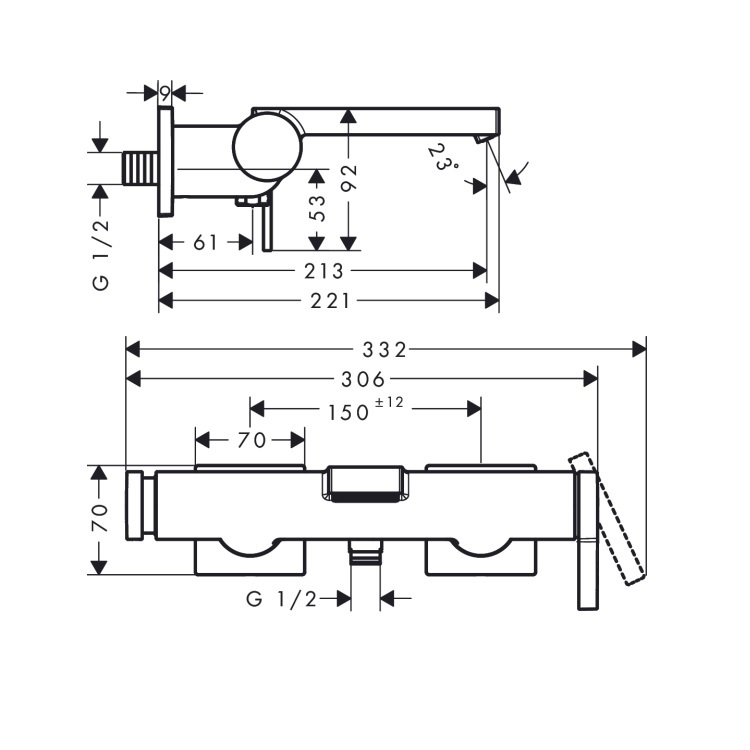 hansgrohe Tecturis E 73420, -000 Single lever bath mixer for exposed installation, with WaterfallStream flow - With GA Approval