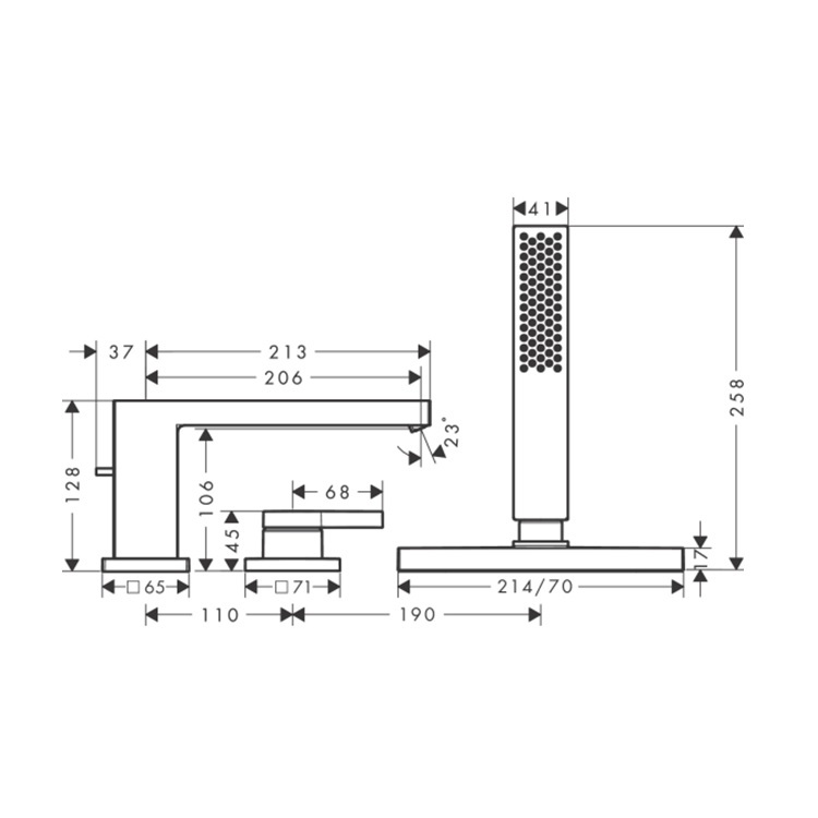 hansgrohe Tecturis E 73443, -000 + 13481, -180 3-hole rim mounted single lever bath mixer with sBox, with WaterfallStream flow - With GA Approval