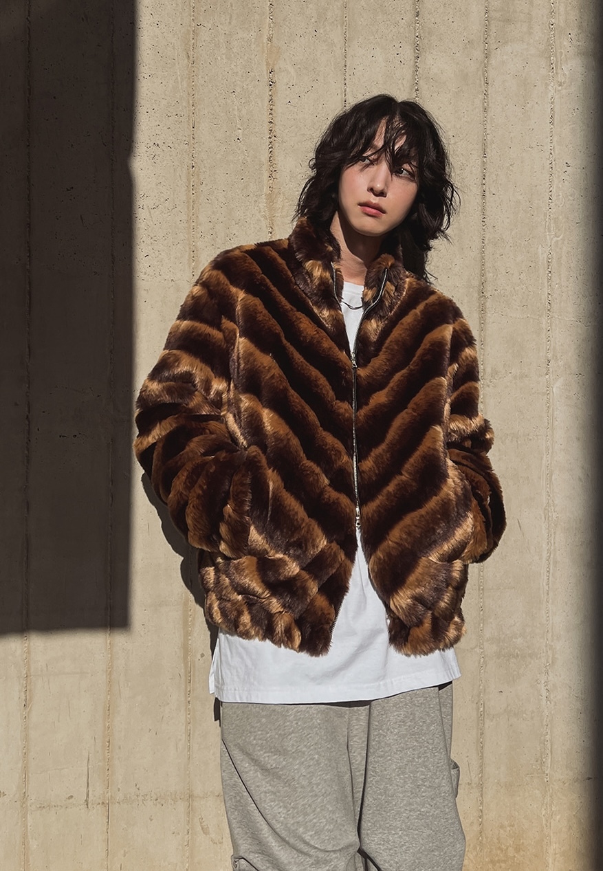 (韓國限時特價)波浪漸層皮草外套