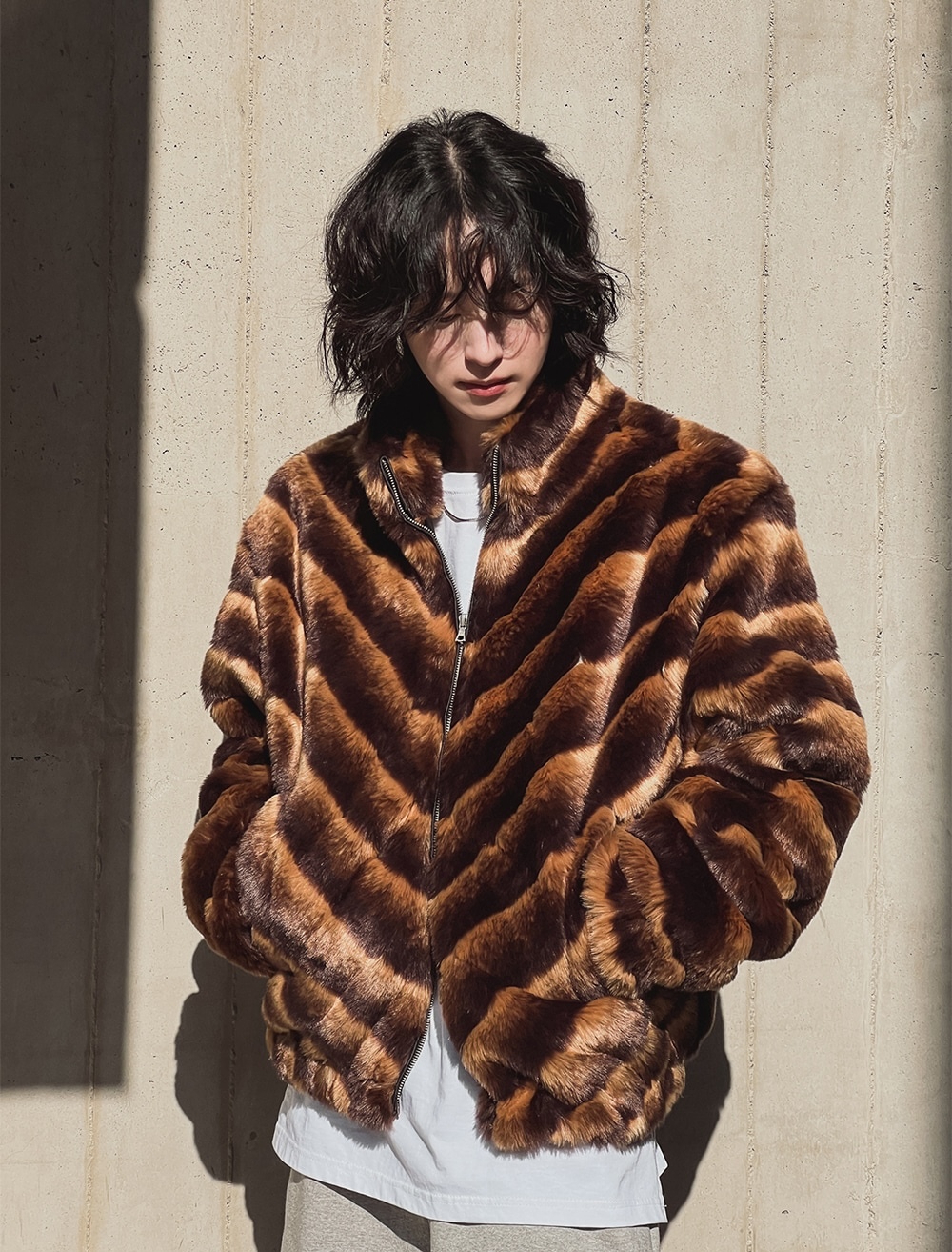 (韓國限時特價)波浪漸層皮草外套