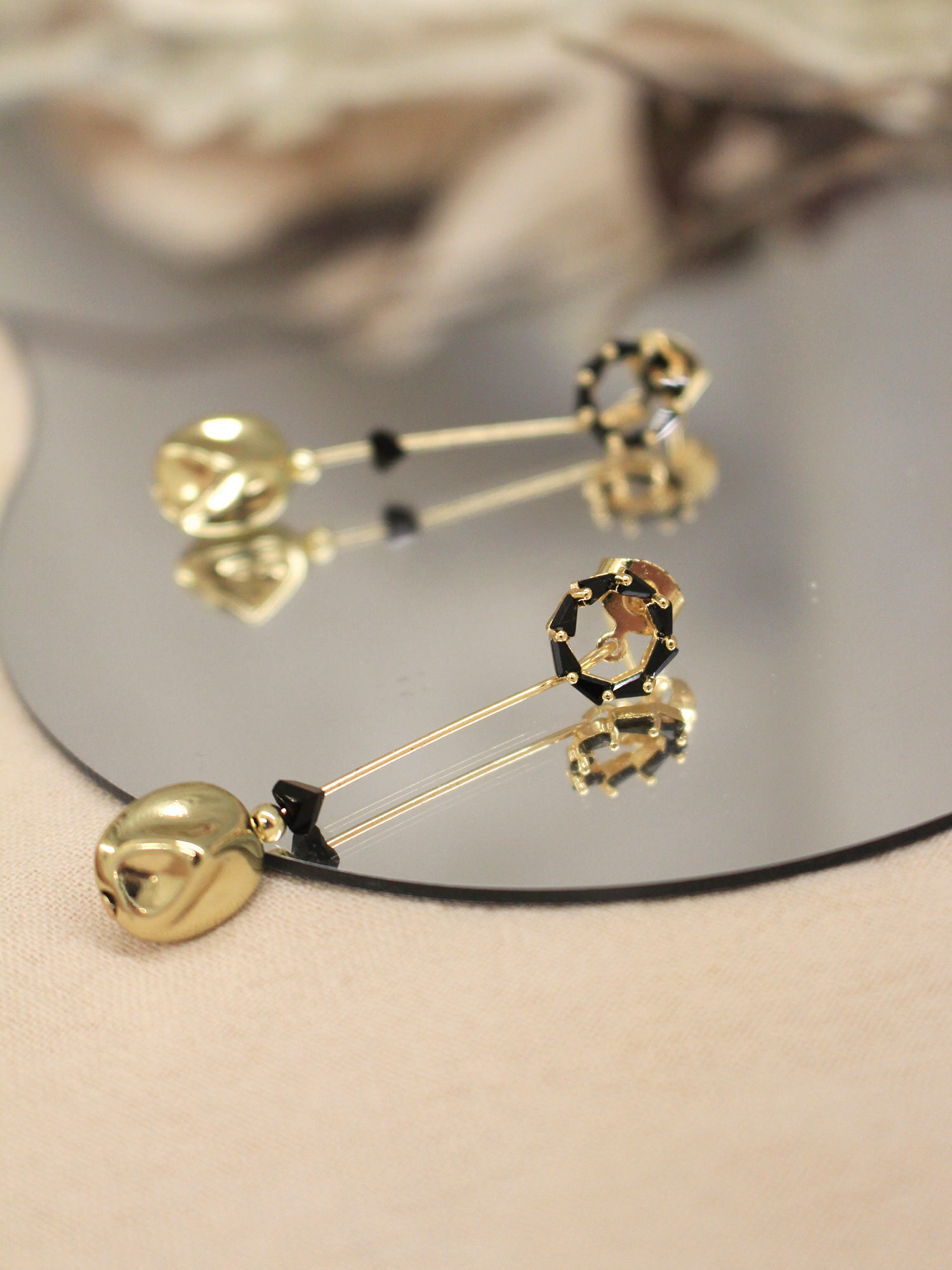 喬安的小叛逆。(2way)MUCHAT手作14KGP幾何鏤空黑鋯石純銀針耳環