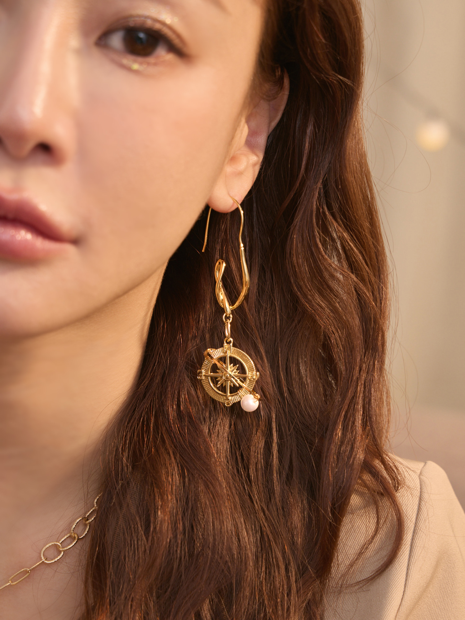 前往北極星。MUCHAT手作14+18KGP珍珠星芒純銀針耳勾耳環