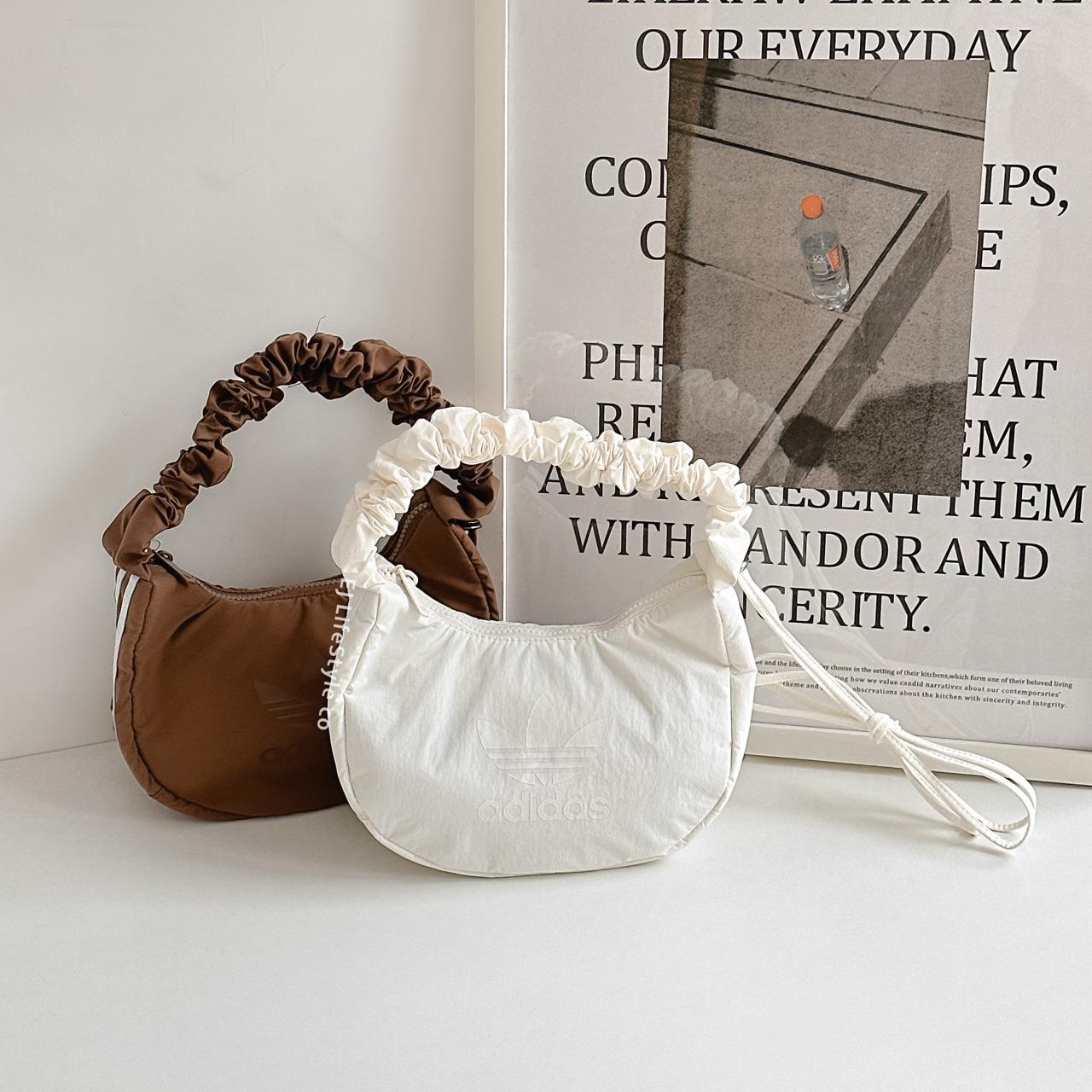 ADIDAS 皺摺雲朵包 手提包 斜背包 肩背包 可調節 抽繩 三葉草 大地色系 可可色 摩卡 淡奶茶 JX1425 JZ2277 JZ2278 JX9242 / 現貨