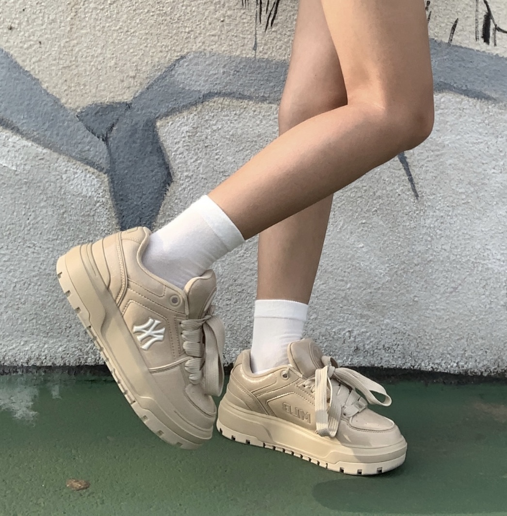 MLB Chunky Liner 焦糖奶茶 奶茶色 皮革 厚底 復古 老爹鞋 洋基隊 NY 3ASXCWL-50BGS/預購