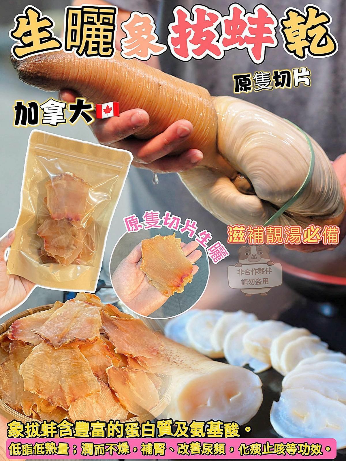 (1094)加拿大生曬象拔蚌乾100g