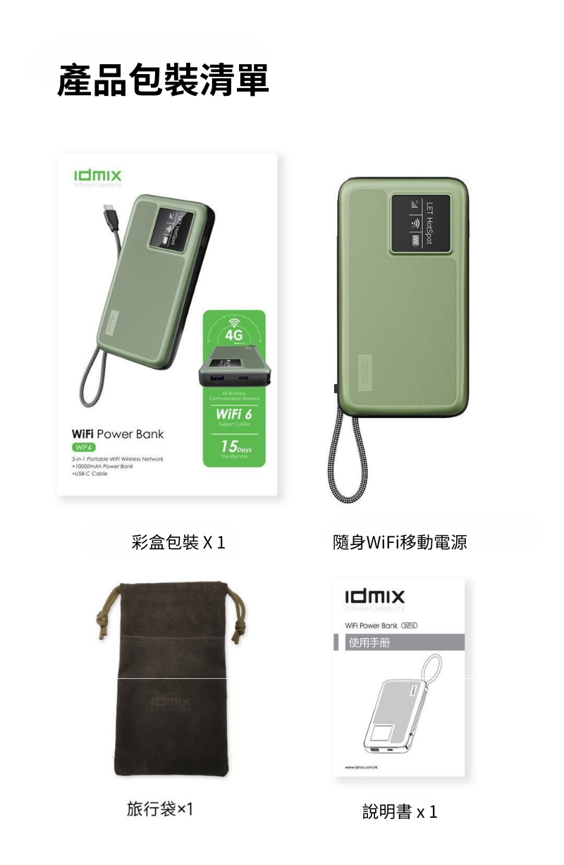 idmix 隨身4G WiFi行動電源 WP4