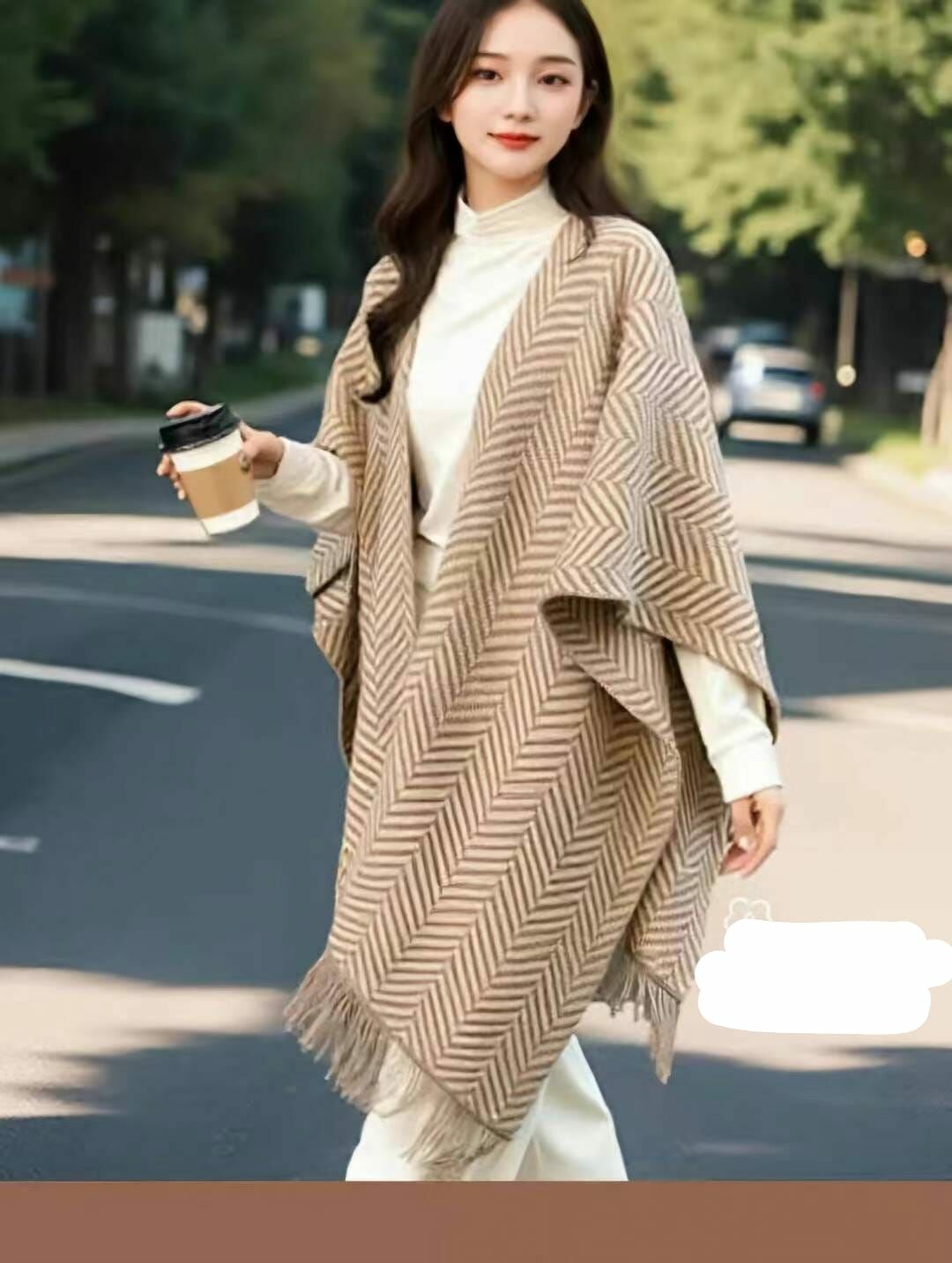 BN3202 V紋撞色羊毛大披肩