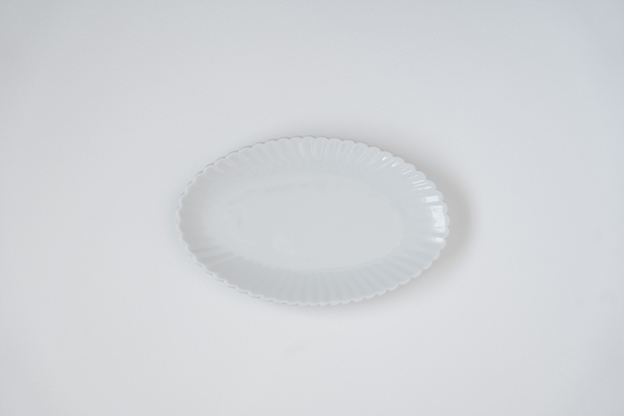 村上雄一-白磁輪花橢圓皿