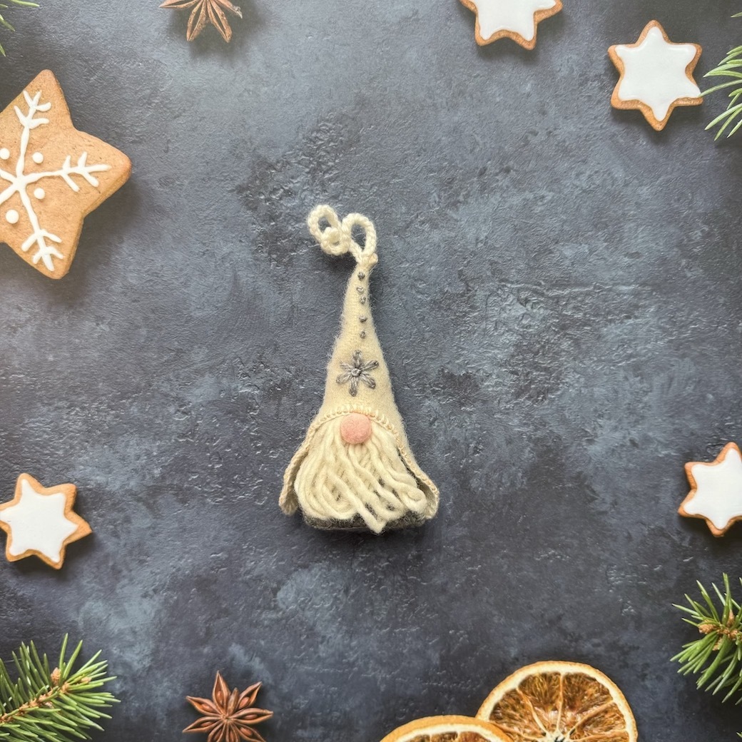 毛毛鬍子耶誕老人D - 白帽 | 節日吊飾