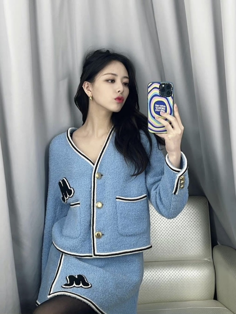 MIU MIU 珠地呢迷你裙淺藍色