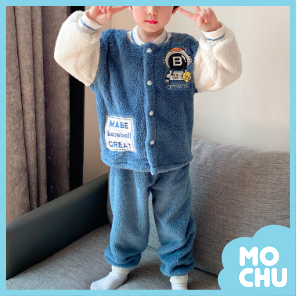 宇航員珊瑚絨棒球風套裝