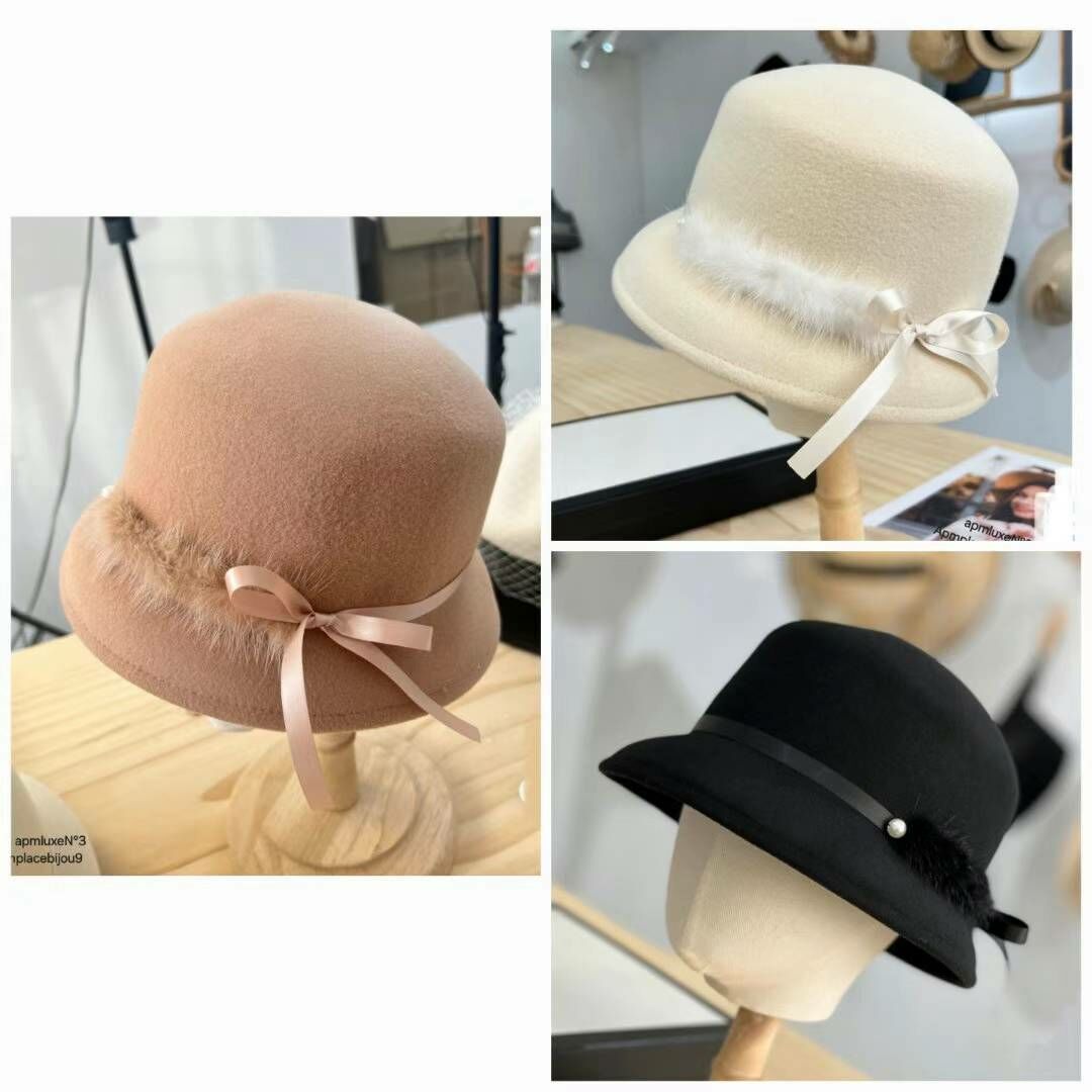 BN3226 小貴婦羽毛拼接羊毛小高帽