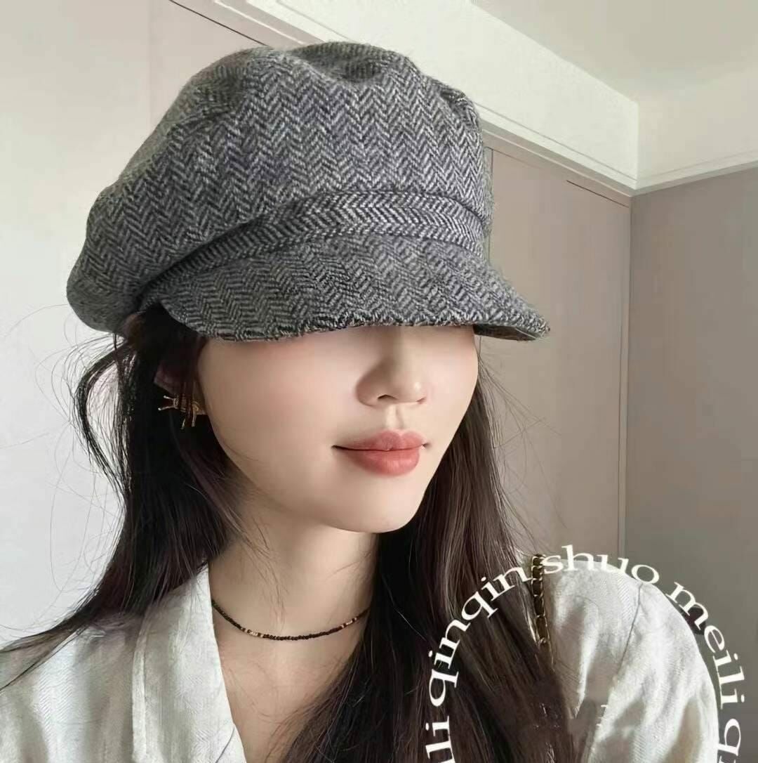 BN3229 型格V紋羊毛鴨嘴帽