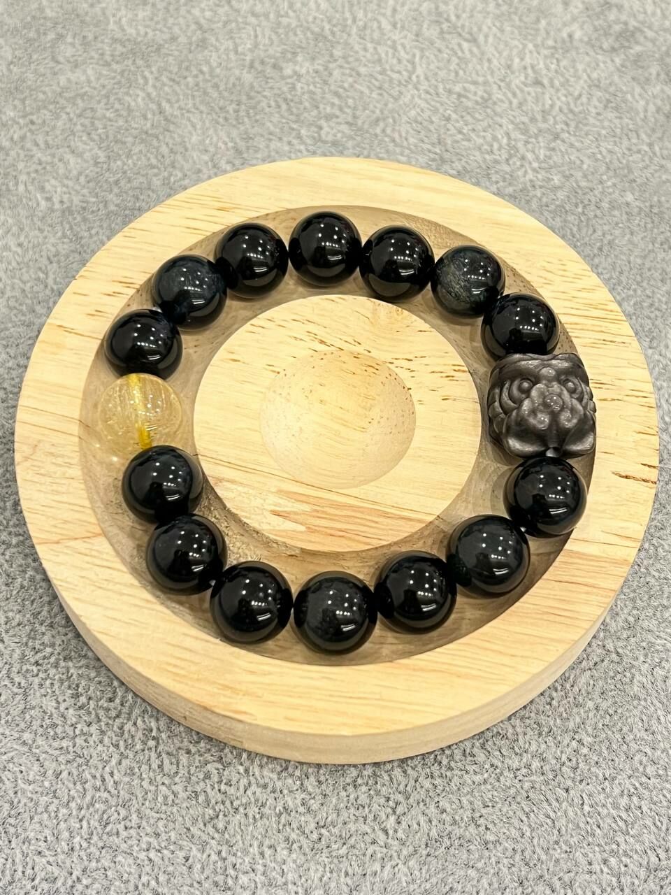 [S] GEMZ & CO ZBA OBSIDIAN LION HEAD WITH GOLD RUTILE/OBSIDIAN BLT, Y276 (Y276)