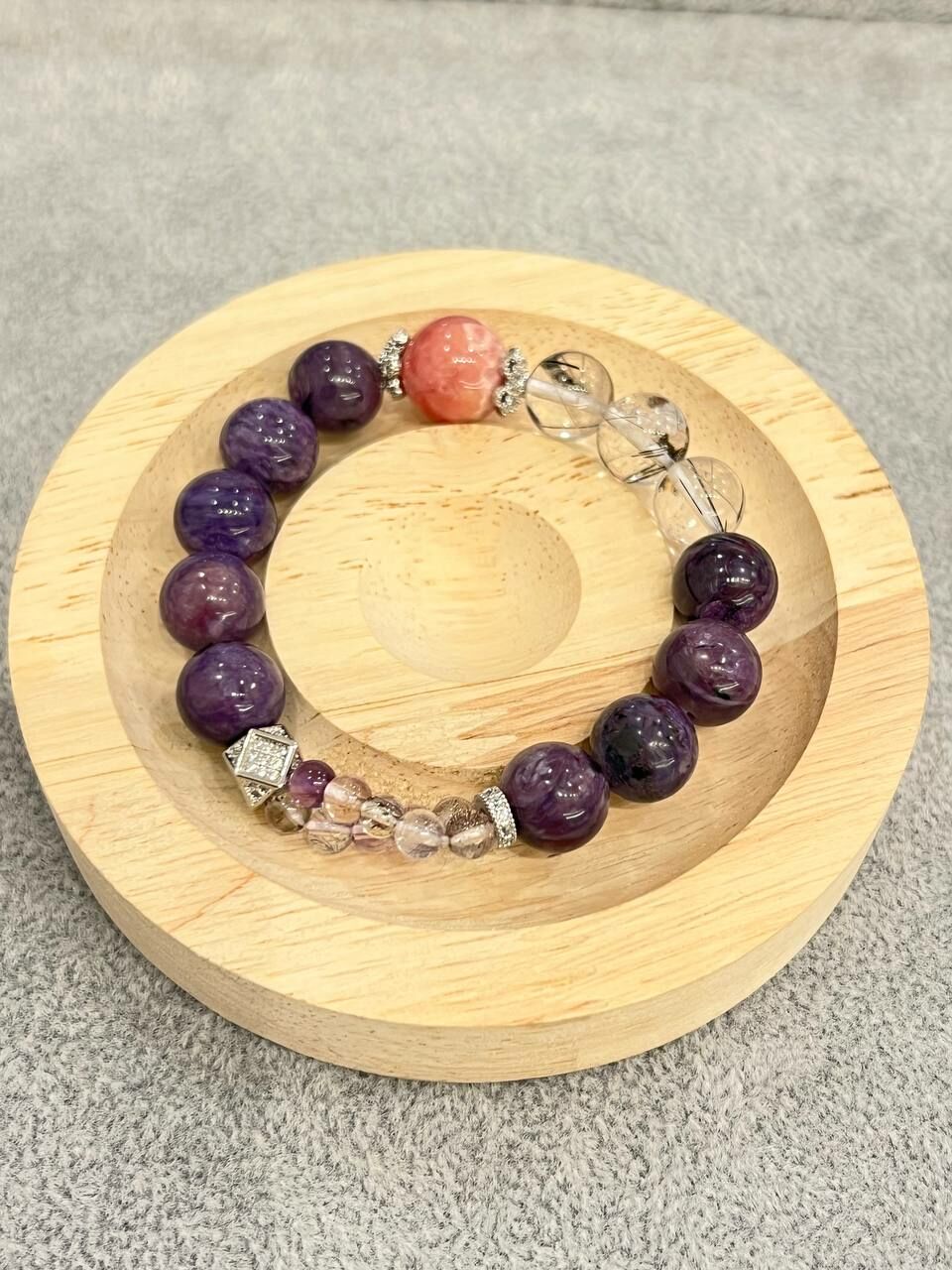 [S] GEMZ & CO ZBA CHAROITE/SUPER 7/BLACK RUTILE/RHODOCHROSITE WITH SILVER ACC BLT, Y277 (Y277)