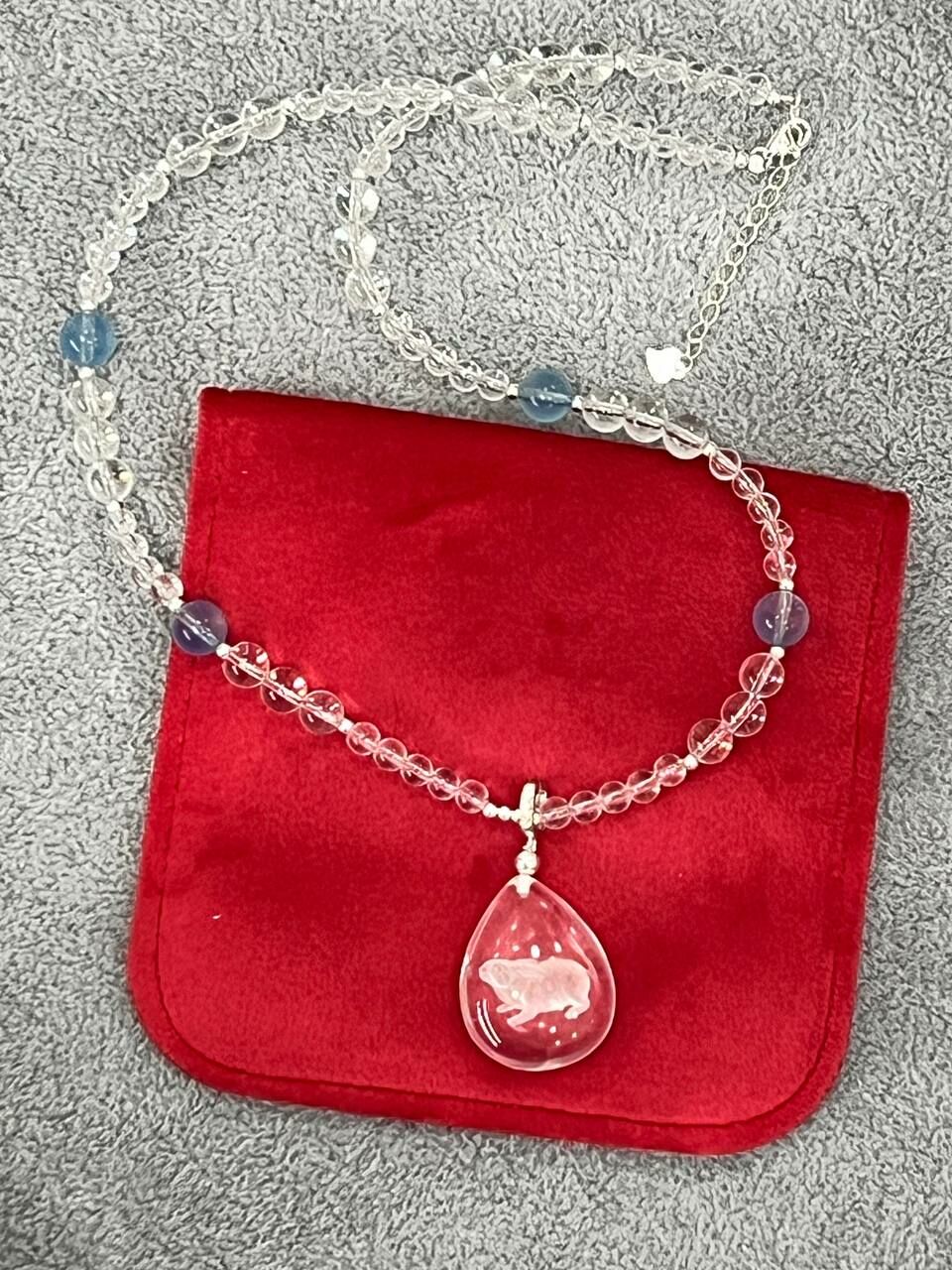 [S] GEMZ & CO ZBA ZODIAC AQUAMARINE/CLEAR QUARTZ WITH ADJUSTABLE 925 SILVER NECKLACE, Y278 (Y278)