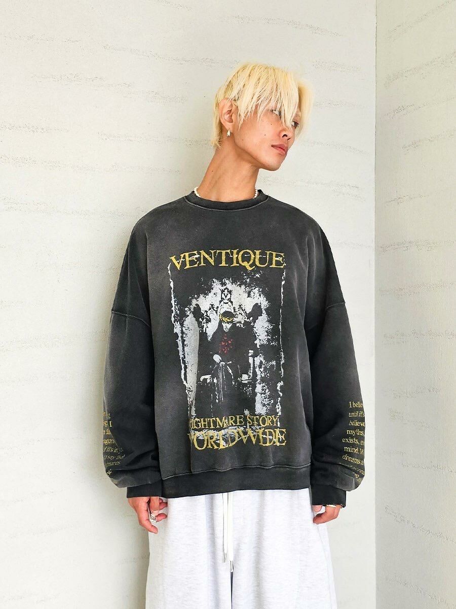 仿污英文字圖案衛衣(薄抓毛底) VENTIQUE-024T