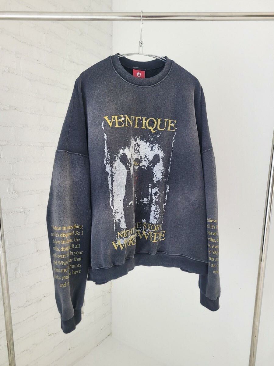 仿污英文字圖案衛衣(薄抓毛底) VENTIQUE-024T