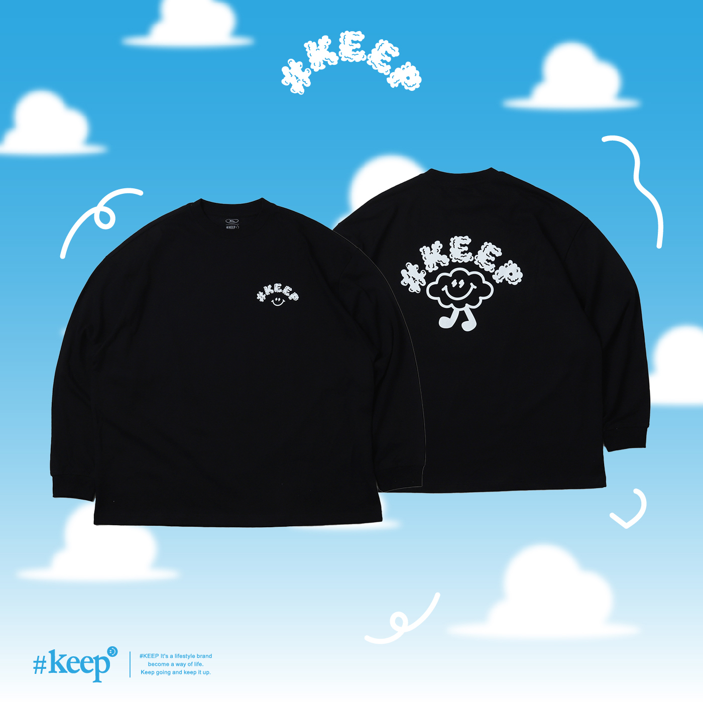 #KEEP FOAMY CLOUDS LONG SLEEVE 黑色 重磅 寬版 落肩 雲朵人綿綿長TEE【KS253】