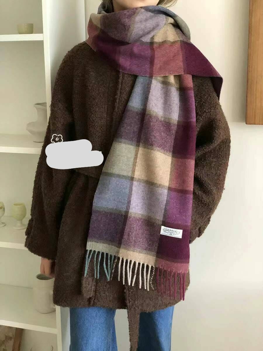 BN3237 秋冬深色系多色拼頸巾