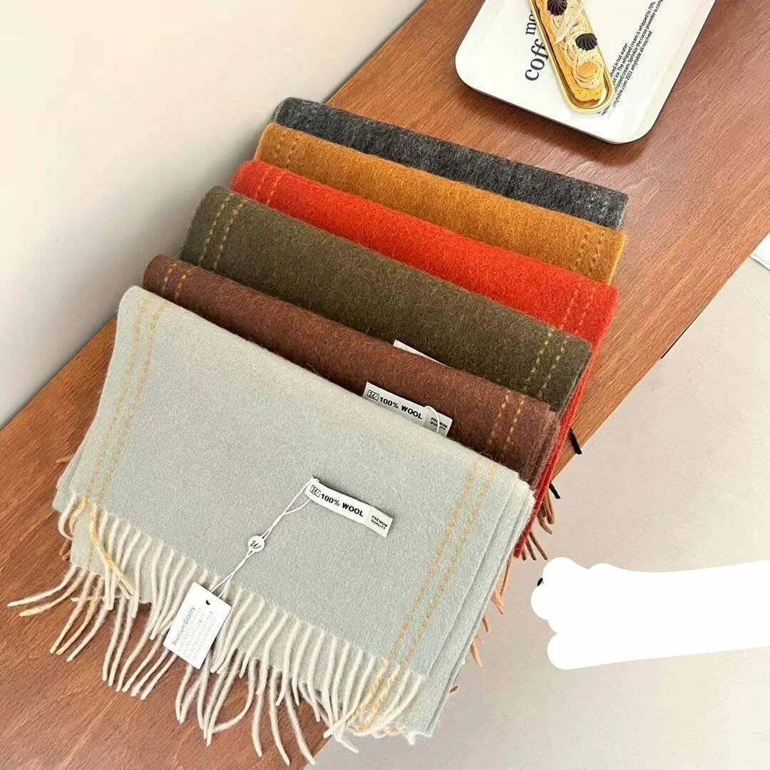 BN3238 100%羊毛撞色車線頸巾