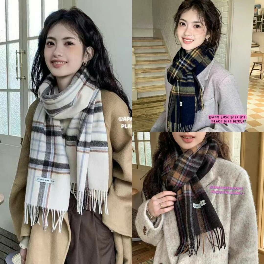 BN3239 JK風格羊毛拼色格仔頸巾