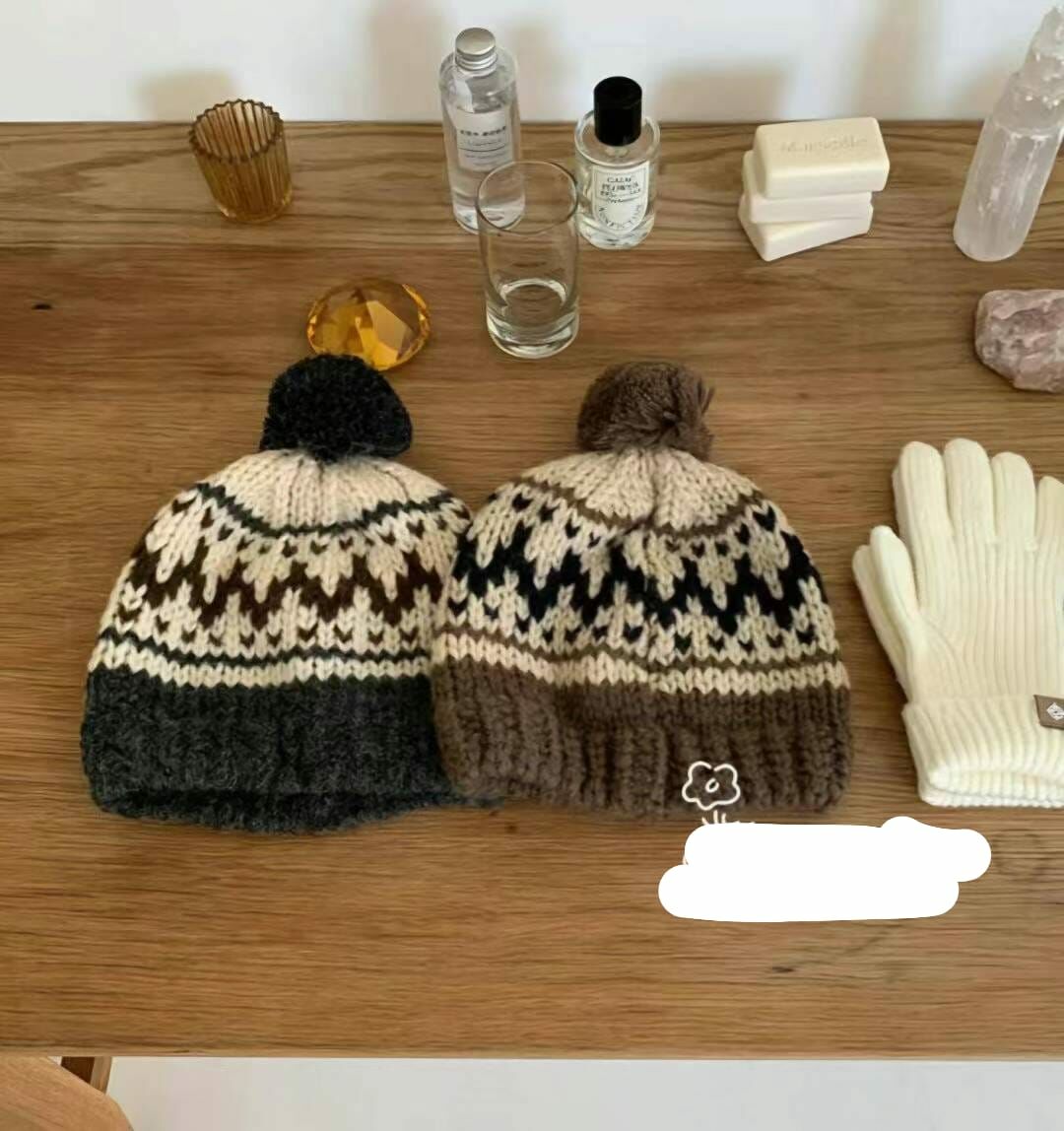 BN3240 花紋針織線球冷帽